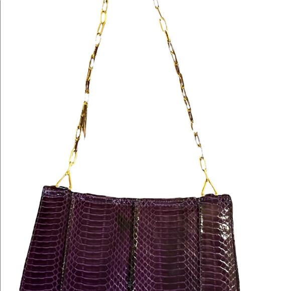 Vintage J.Renee Purple Genuine Snakeskin Handbag with Gold Chain Strap - Picture 2 of 4